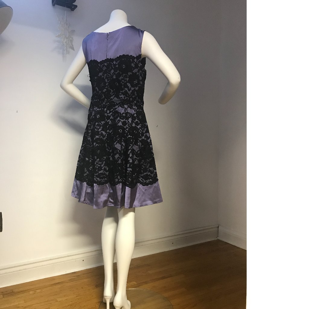 Nwt Le Chateau Purple Lilac Black Floral Lace Skater Wedding Cocktail Dress